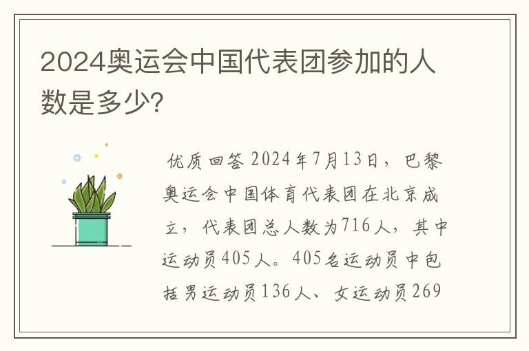 2024奥运会中国代表团参加的人数是多少?