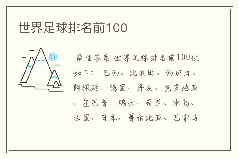 世界足球排名前100