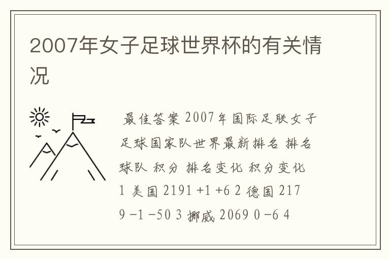 2007年女子足球世界杯的有关情况