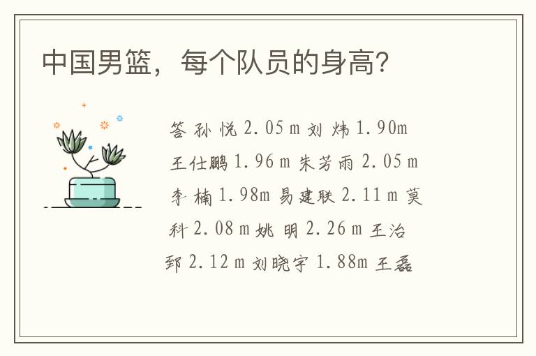 中国男篮,每个队员的身高?