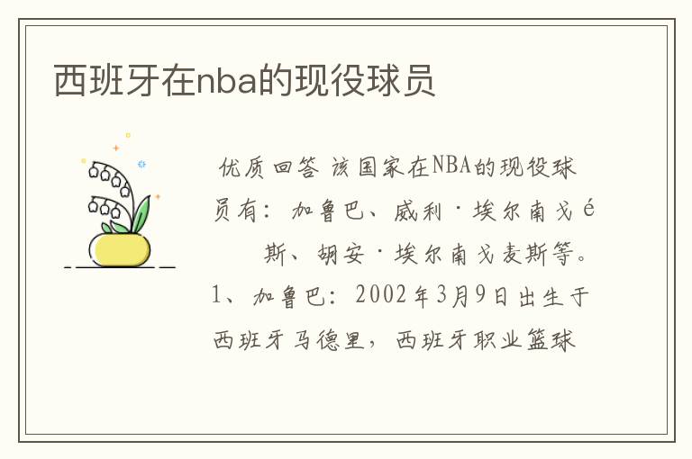 西班牙在nba的现役球员