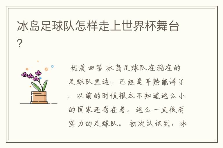 冰岛足球队怎样走上世界杯舞台?