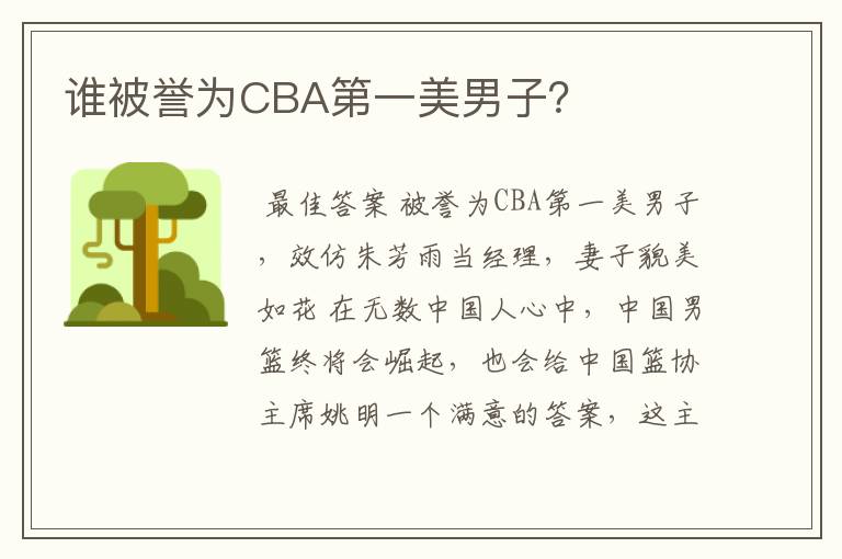 谁被誉为CBA第一美男子?