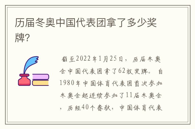历届冬奥中国代表团拿了多少奖牌?