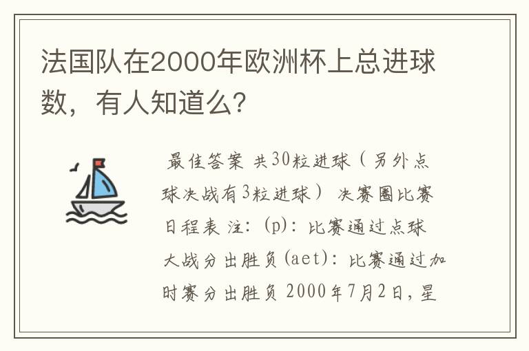 法国队在2000年欧洲杯上总进球数,有人知道么?