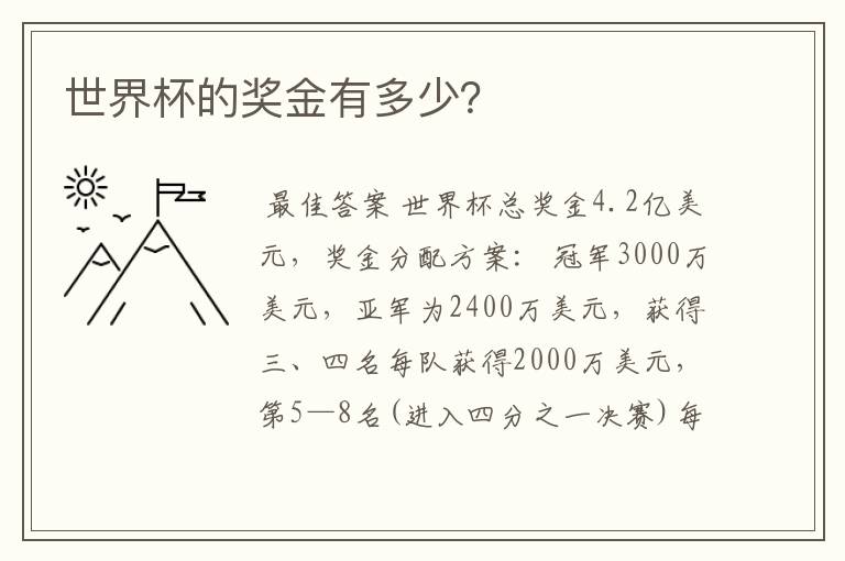 世界杯的奖金有多少?