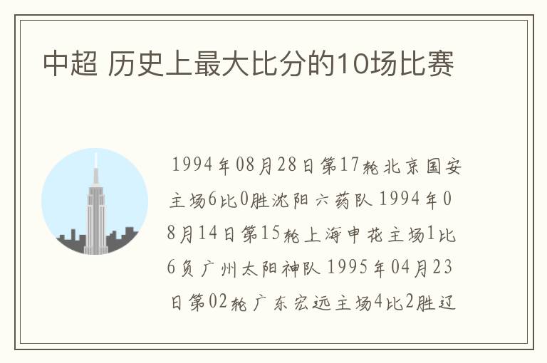 中超 历史上最大比分的10场比赛