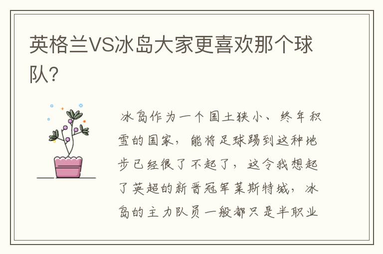 英格兰VS冰岛大家更喜欢那个球队?