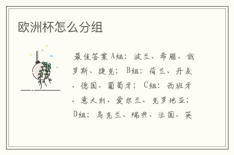 欧洲杯怎么分组