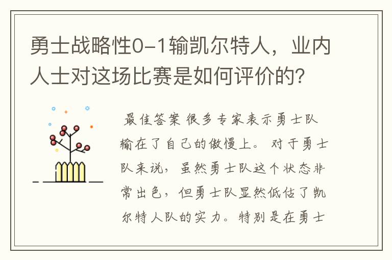 勇士战略性0-1输凯尔特人,业内人士对这场比赛是如何评价的?