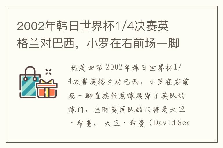 2002年韩日世界杯1/4决赛英格兰对巴西,小罗在右前场一脚直接任意球洞穿了英队的球门,问当时英队的门将是