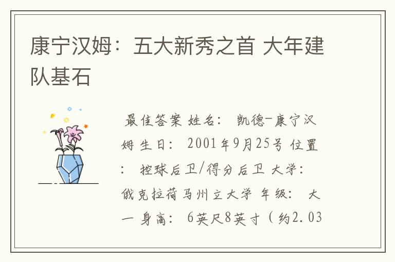 康宁汉姆:五大新秀之首 大年建队基石