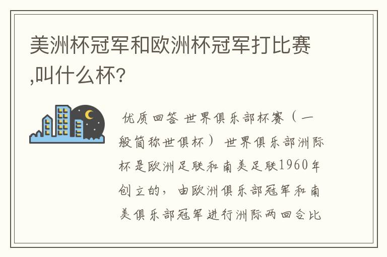 美洲杯冠军和欧洲杯冠军打比赛,叫什么杯?