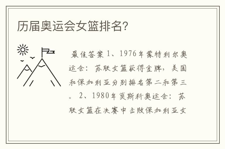 历届奥运会女篮排名?