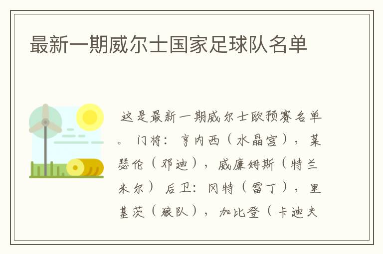最新一期威尔士国家足球队名单