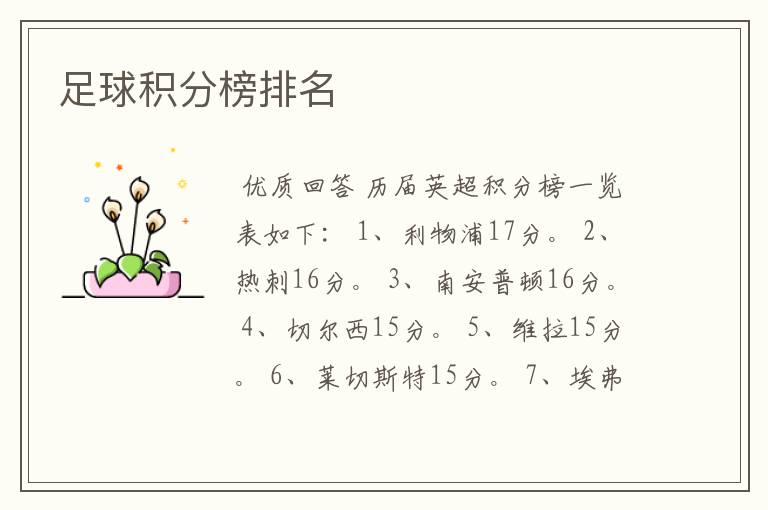 足球积分榜排名