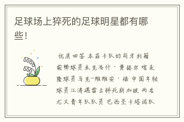 足球场上猝死的足球明星都有哪些!