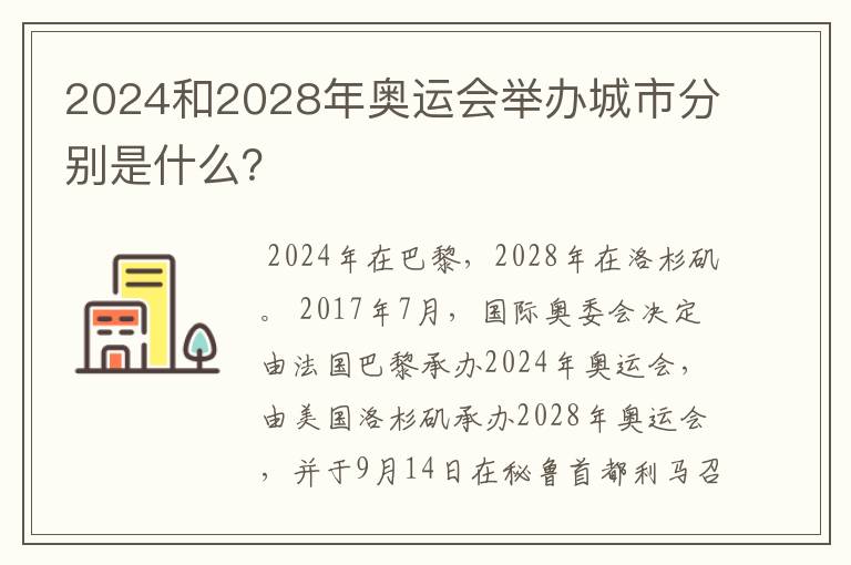 2024和2028年奥运会举办城市分别是什么?