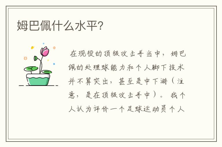 姆巴佩什么水平?