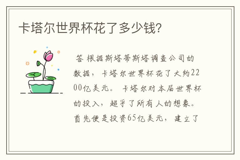 卡塔尔世界杯花了多少钱?
