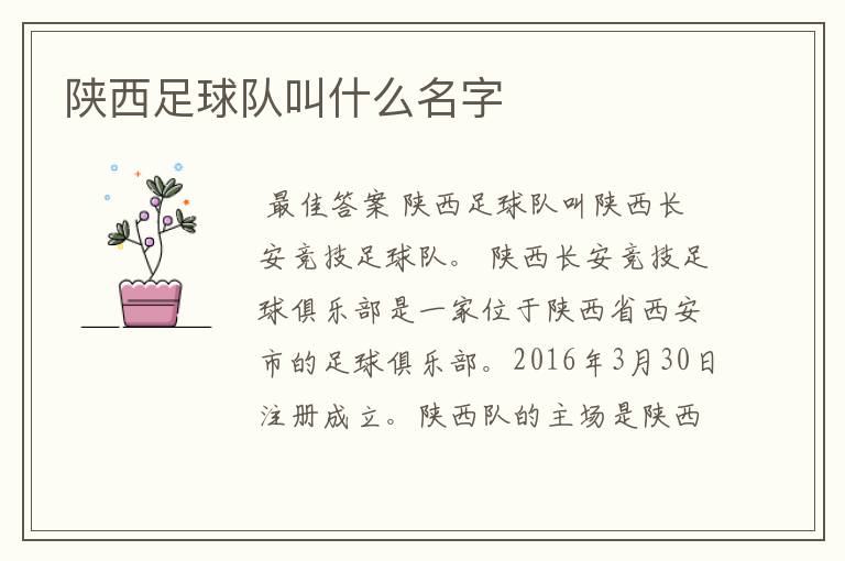 陕西足球队叫什么名字