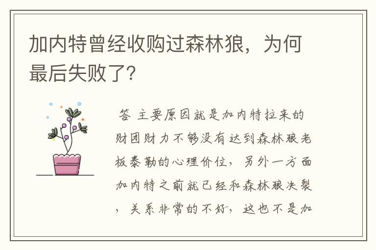 加内特曾经收购过森林狼,为何最后失败了?