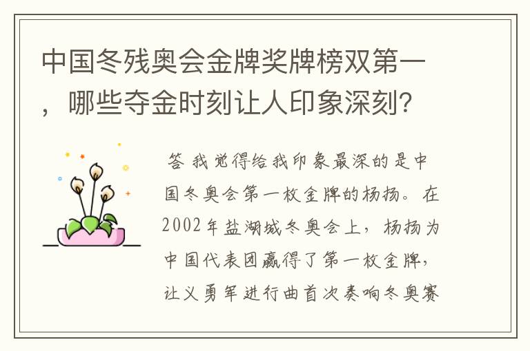 中国冬残奥会金牌奖牌榜双第一,哪些夺金时刻让人印象深刻?