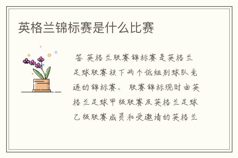 英格兰锦标赛是什么比赛