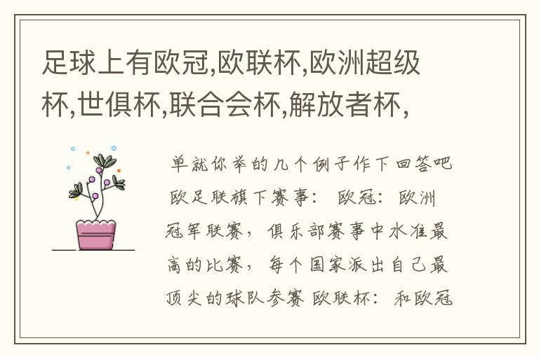 足球上有欧冠,欧联杯,欧洲超级杯,世俱杯,联合会杯,解放者杯,社区盾杯等等,有什么区别和联系,还有什么杯