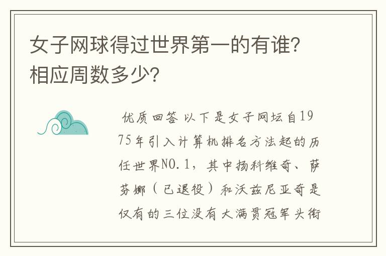 女子网球得过世界第一的有谁?相应周数多少?