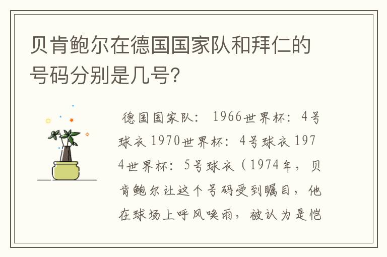 贝肯鲍尔在德国国家队和拜仁的号码分别是几号?