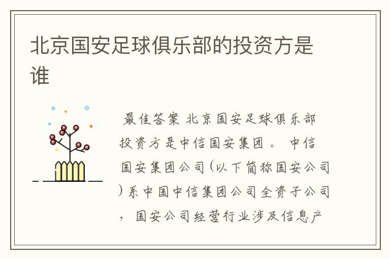 北京国安足球俱乐部的投资方是谁