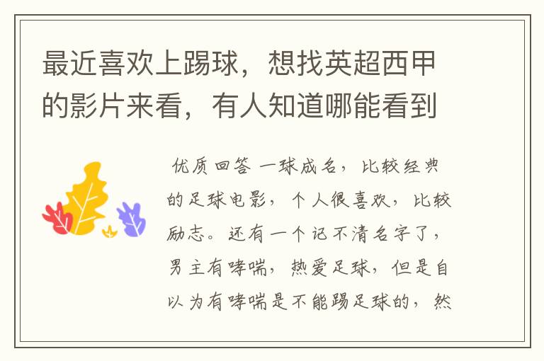 最近喜欢上踢球,想找英超西甲的影片来看,有人知道哪能看到吗