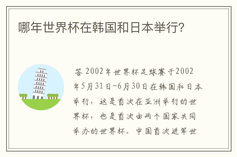 哪年世界杯在韩国和日本举行?