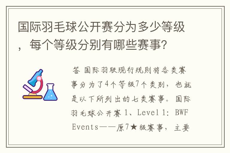 国际羽毛球公开赛分为多少等级,每个等级分别有哪些赛事?