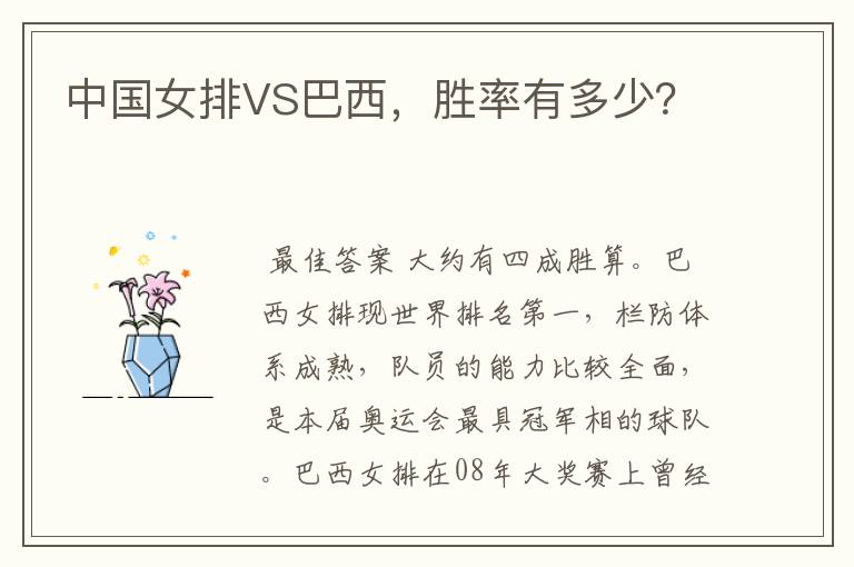 中国女排VS巴西,胜率有多少?