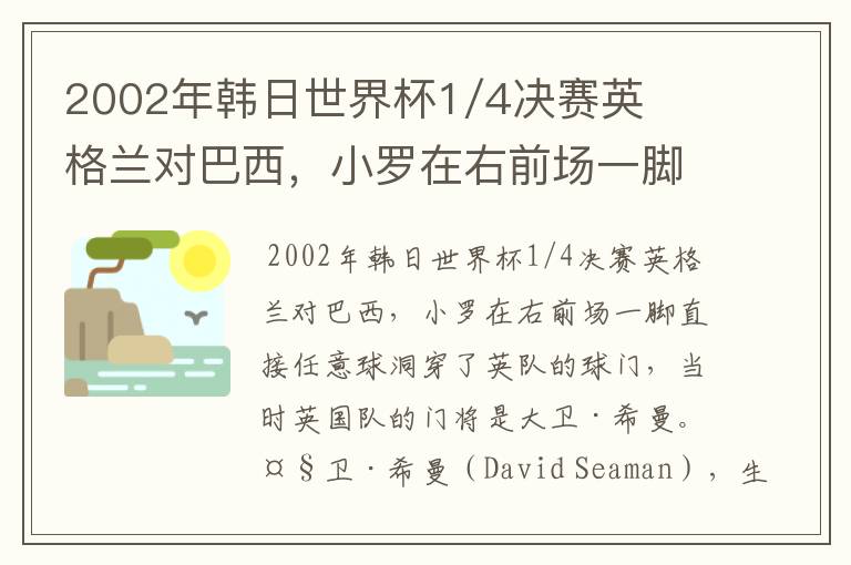 2002年韩日世界杯1/4决赛英格兰对巴西,小罗在右前场一脚直接任意球洞穿了英队的球门,问当时英队的门将是