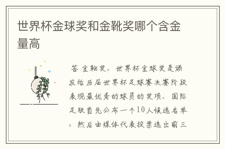 世界杯金球奖和金靴奖哪个含金量高