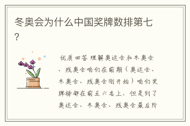冬奥会为什么中国奖牌数排第七?