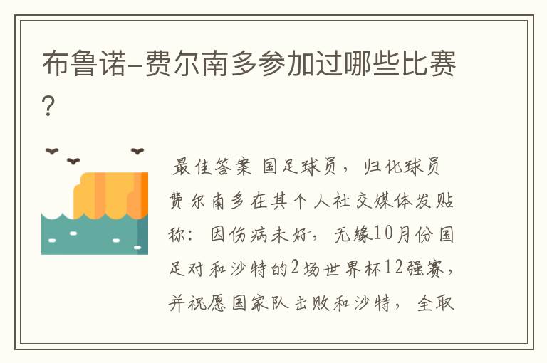 布鲁诺-费尔南多参加过哪些比赛?