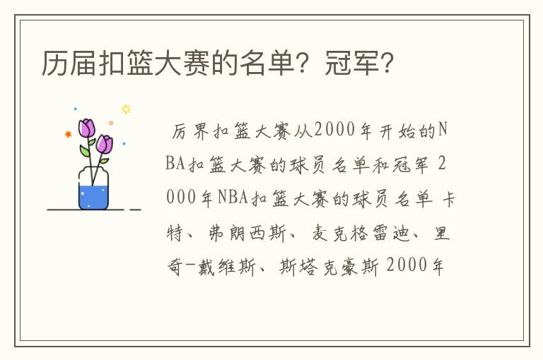 历届扣篮大赛的名单?冠军?