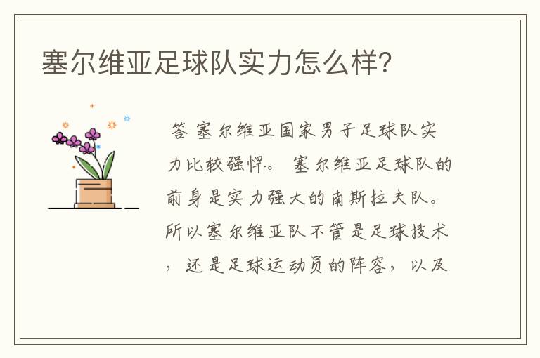 塞尔维亚足球队实力怎么样?