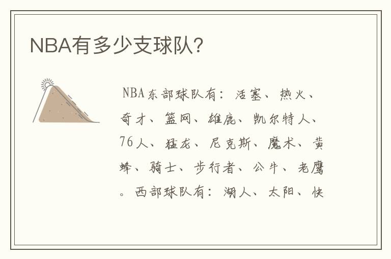 NBA有多少支球队?