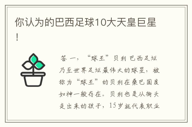 你认为的巴西足球10大天皇巨星!