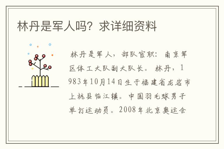 林丹是军人吗?求详细资料