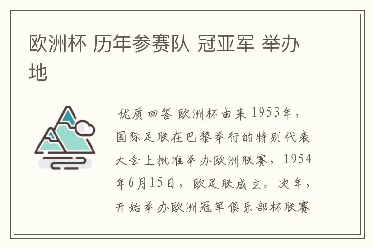 欧洲杯 历年参赛队 冠亚军 举办地