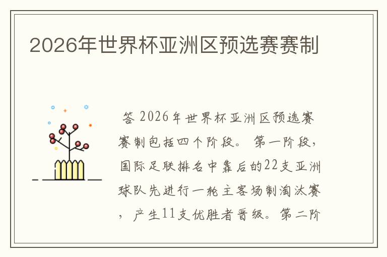 2026年世界杯亚洲区预选赛赛制