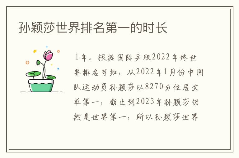 孙颖莎世界排名第一的时长