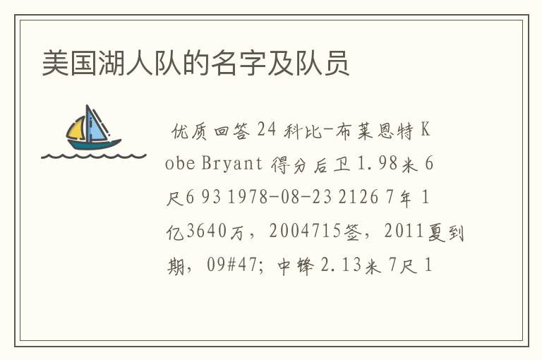 美国湖人队的名字及队员