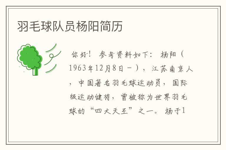 羽毛球队员杨阳简历